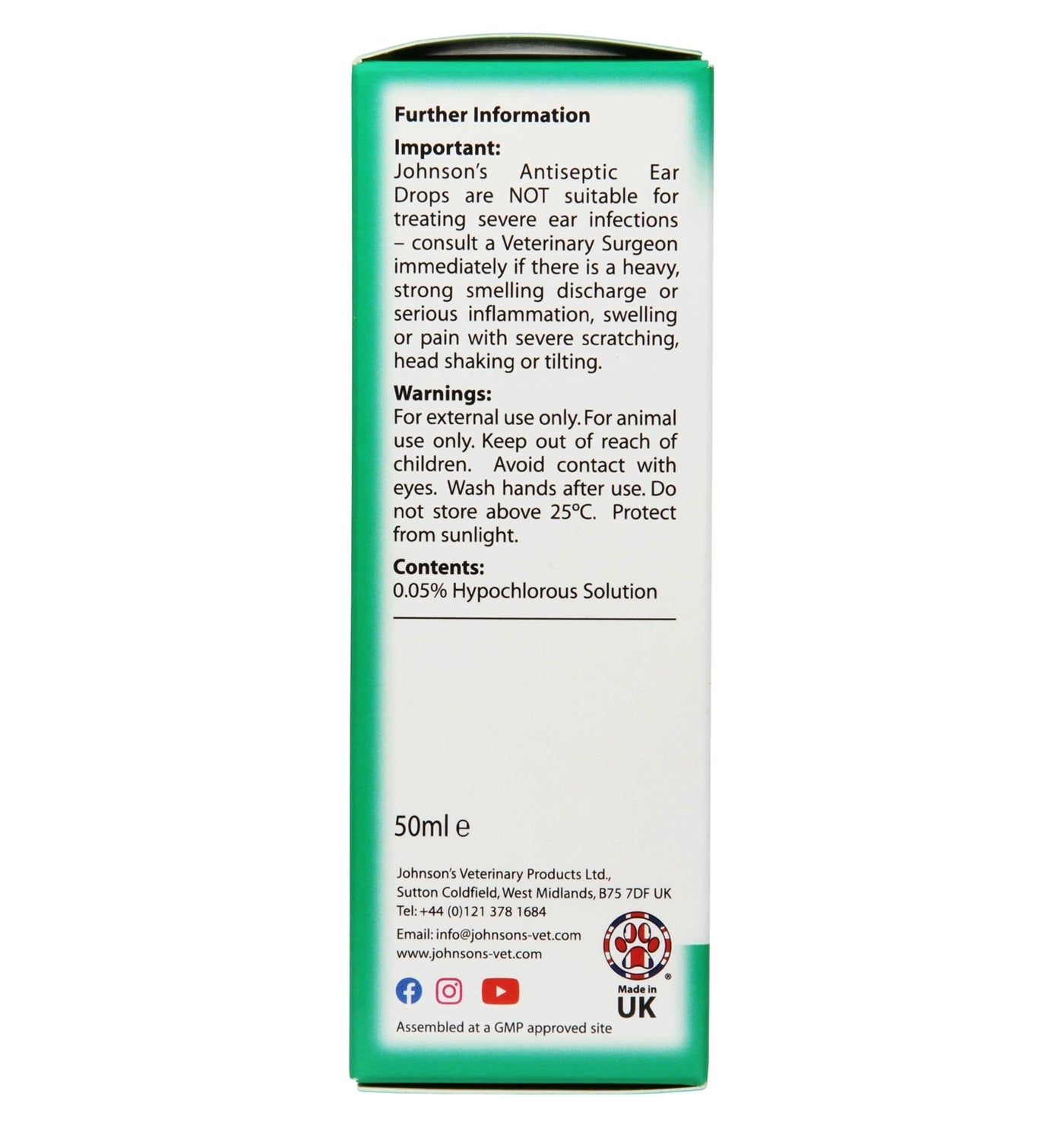 Johnson's - Antiseptic Ear Drops 50ml - Buy Online SPR Centre UK