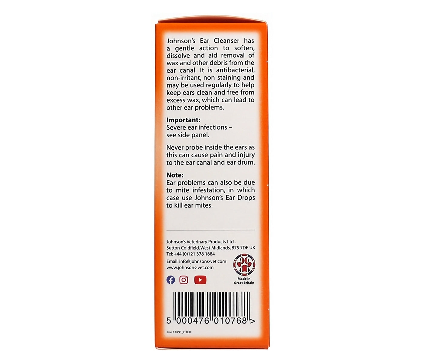 Johnson's Ear Cleanser for Dogs & Cats - Buy Online SPR Centre UK