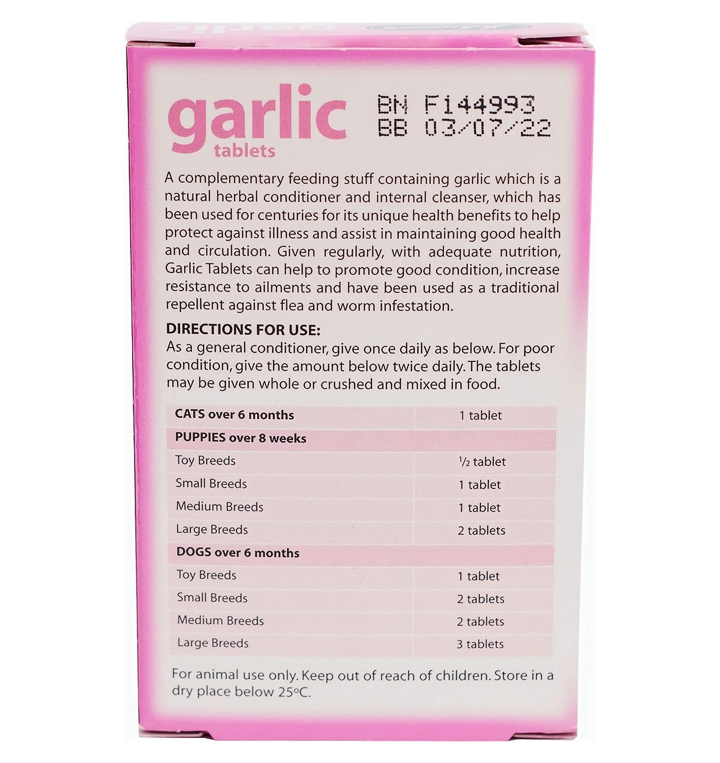 Johnson's - Garlic Tablets for Dogs & Cats  40 Tablets - Buy Online SPR Centre UK