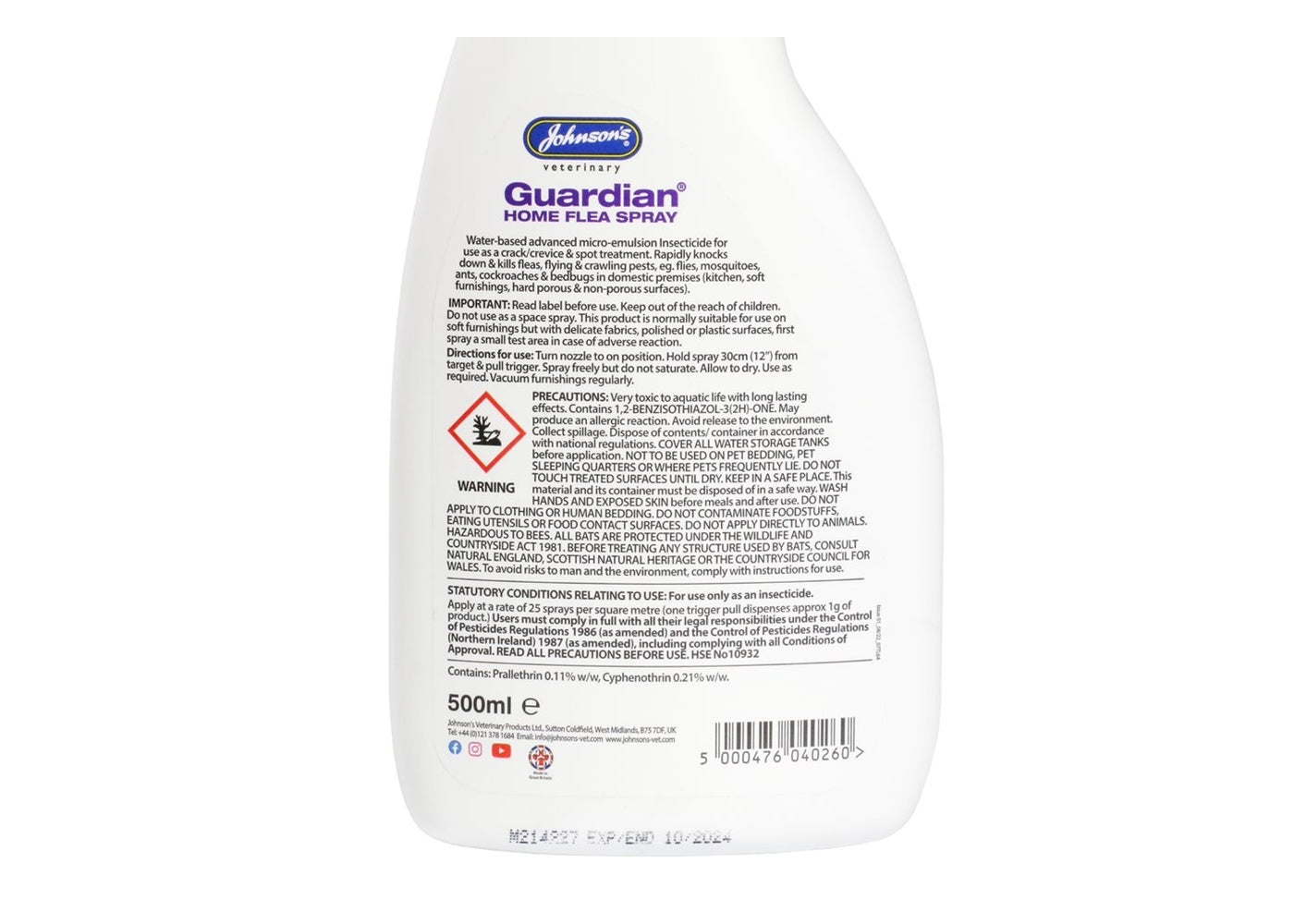Johnson's - Guardian Home Flea Spray 500ml - Buy Online SPR Centre UK