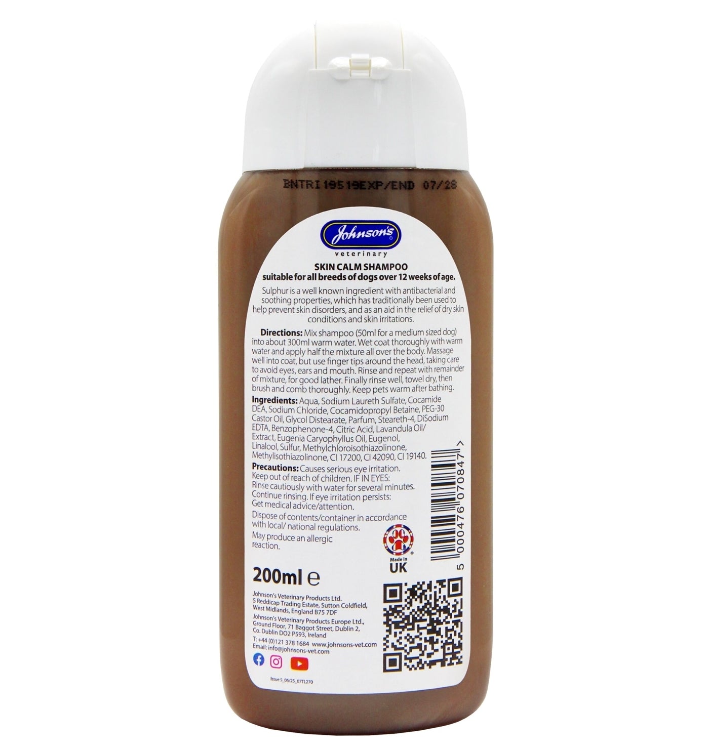 Johnson's Skin Calm Shampoo for Dogs 200ml - Buy Online SPR Centre UK