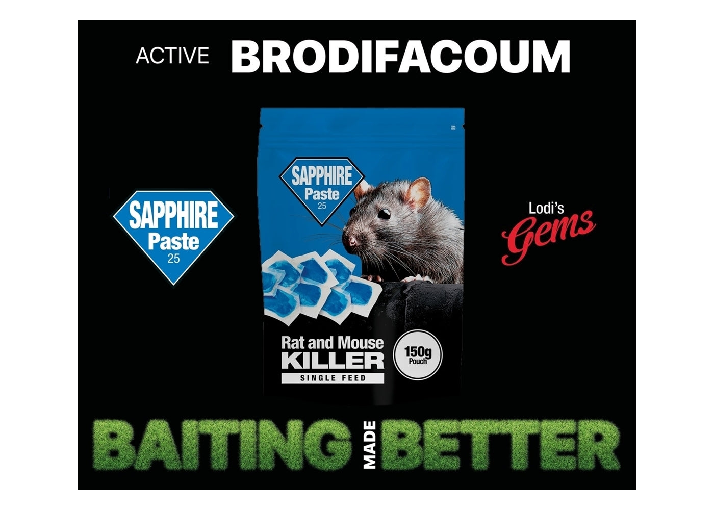 Lodi Sapphire Paste Rat & Mouse Killer - 150g pouch (15 x 10g sachets) - Buy Online SPR Centre UK