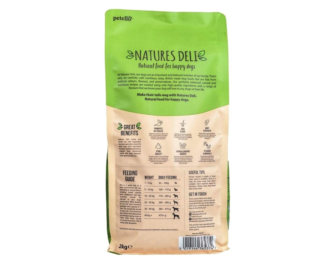 Natures Deli Adult Lamb & Rice Dog Food 2kg - Buy Online SPR Centre UK