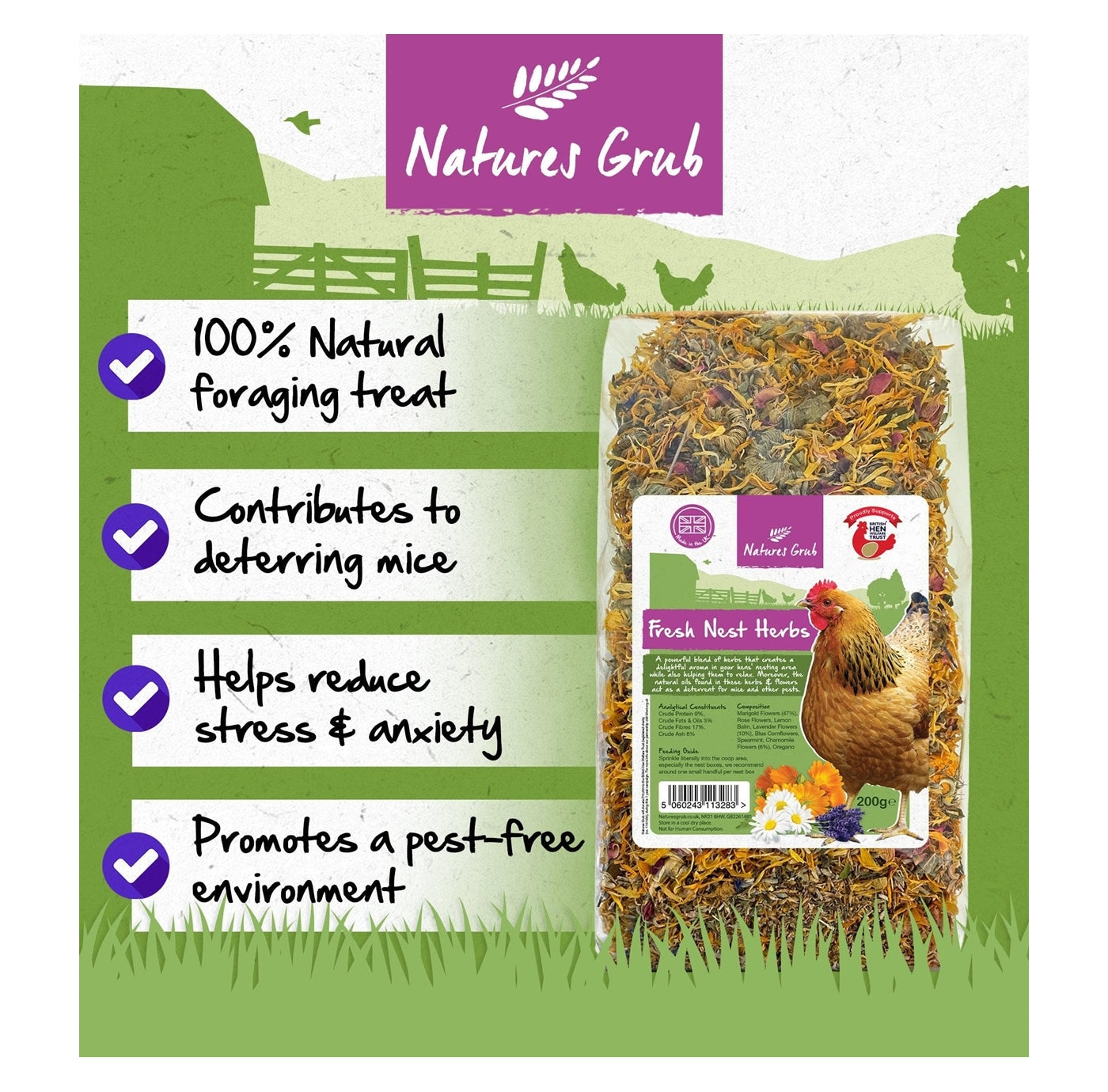 Natures Grub - Fresh Nest Herbs | Hygiene for Hens - Buy Online SPR Centre UK 