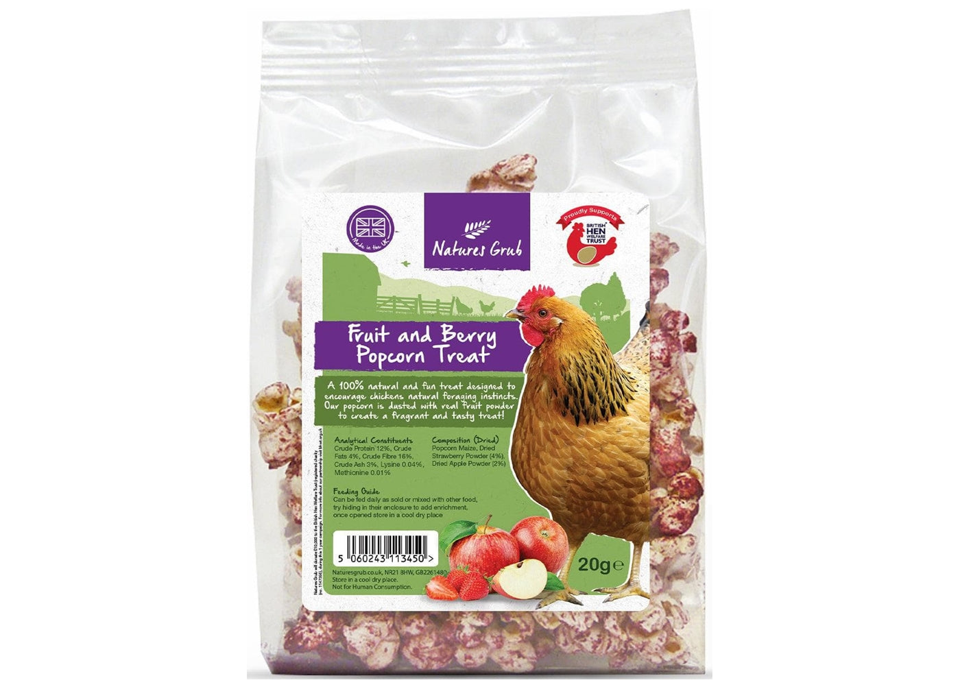 Natures Grub - Fruit & Berry Popcorn Treat for Chickens - Buy Online SPR Centre UK