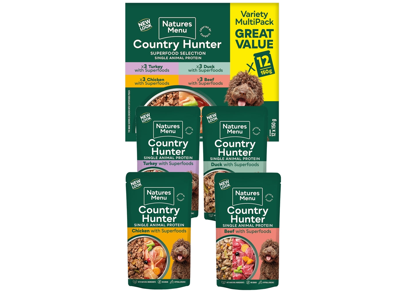 Natures Menu - Country Hunter Meat Selection - 12 x 150g Pouches - Buy Online SPR Centre UK
