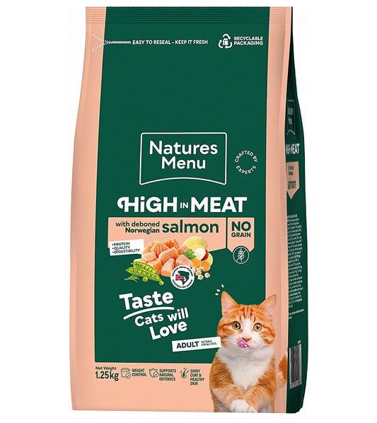 Natures Menu - High in Meat with Salmon Dry Cat Food 1.25kg - Buy Online SPR Centre UK