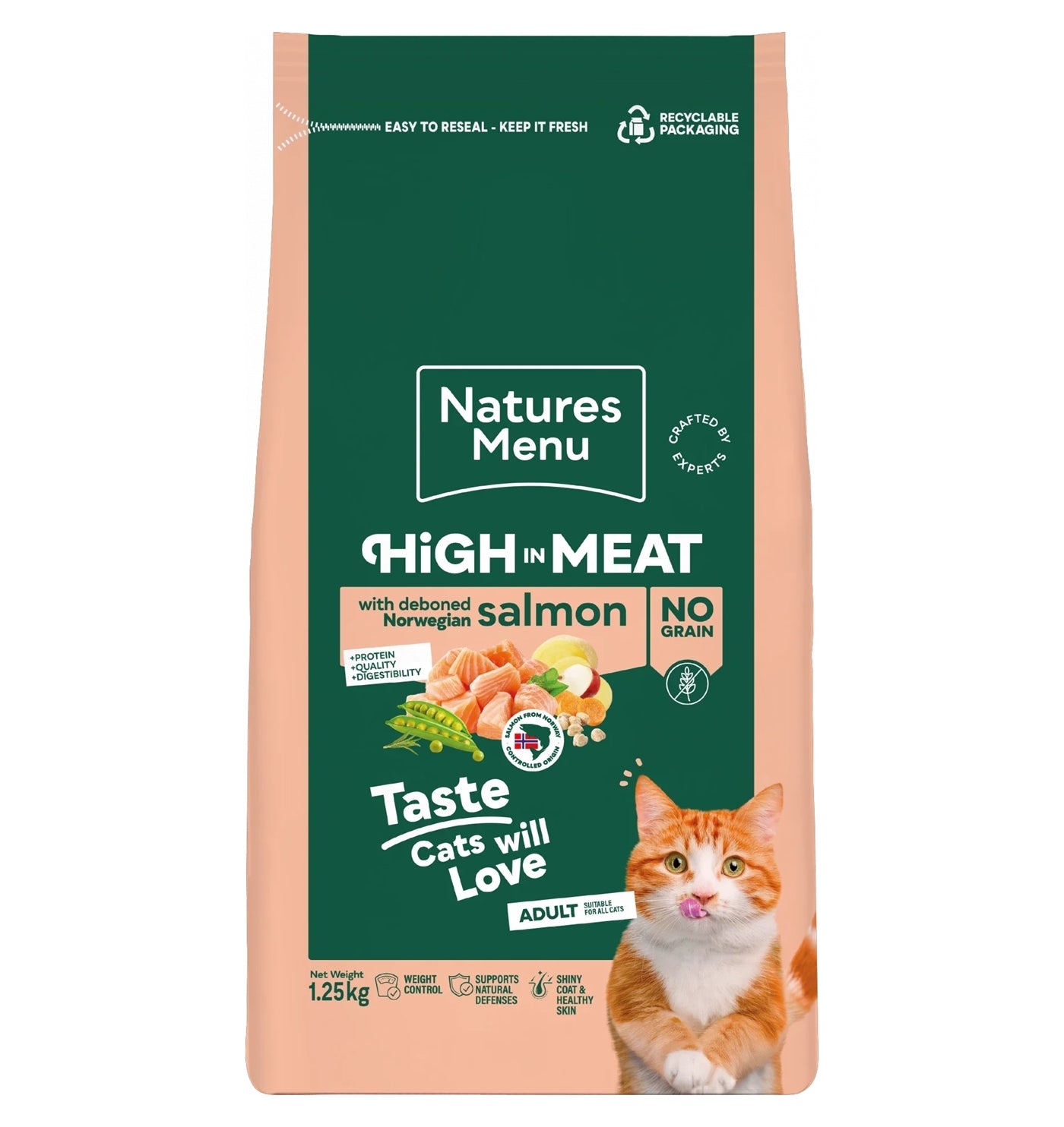 Natures Menu - High in Meat with Salmon Dry Cat Food 1.25kg - Buy Online SPR Centre UK
