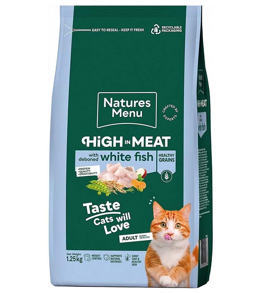 Natures Menu - High in Meat with White Fish Dry Cat Food 1.25kg - Buy Online SPR Centre UK