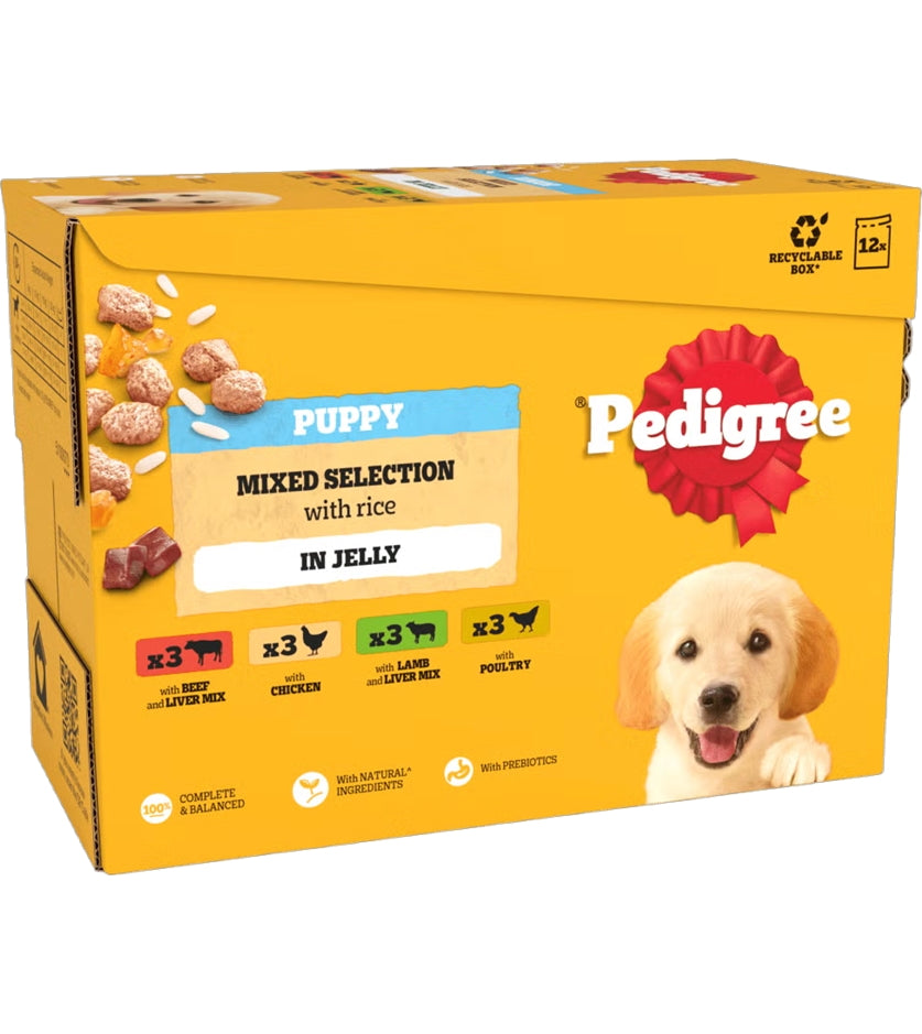 Pedigree Junior/Puppy Wet Dog Food Pouches Mixed in Jelly 12x100g - Buy Online SPR Centre UK