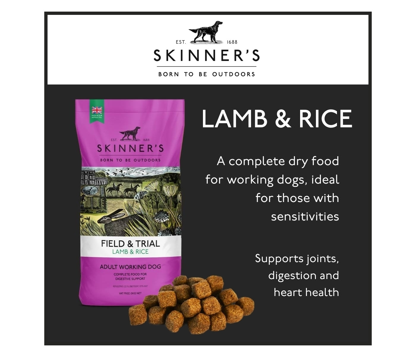 Skinner's - Field & Trial Lamb & Rice 15kg - *VAT Free* - Buy Online SPR Centre UK