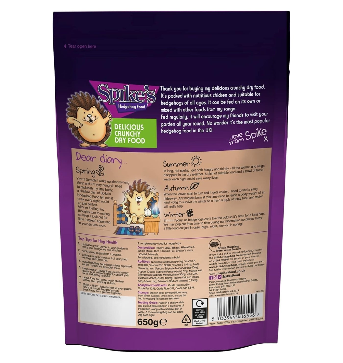 Spike's - Crunchy Dry Hedgehog Food 650g - Buy Online SPR Centre UK