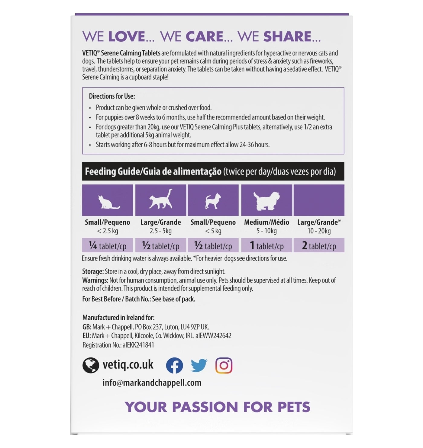 VETIQ - Serene Calming Tablets for Cats & Dogs - 120 tablets - Buy Online SPR Centre UK