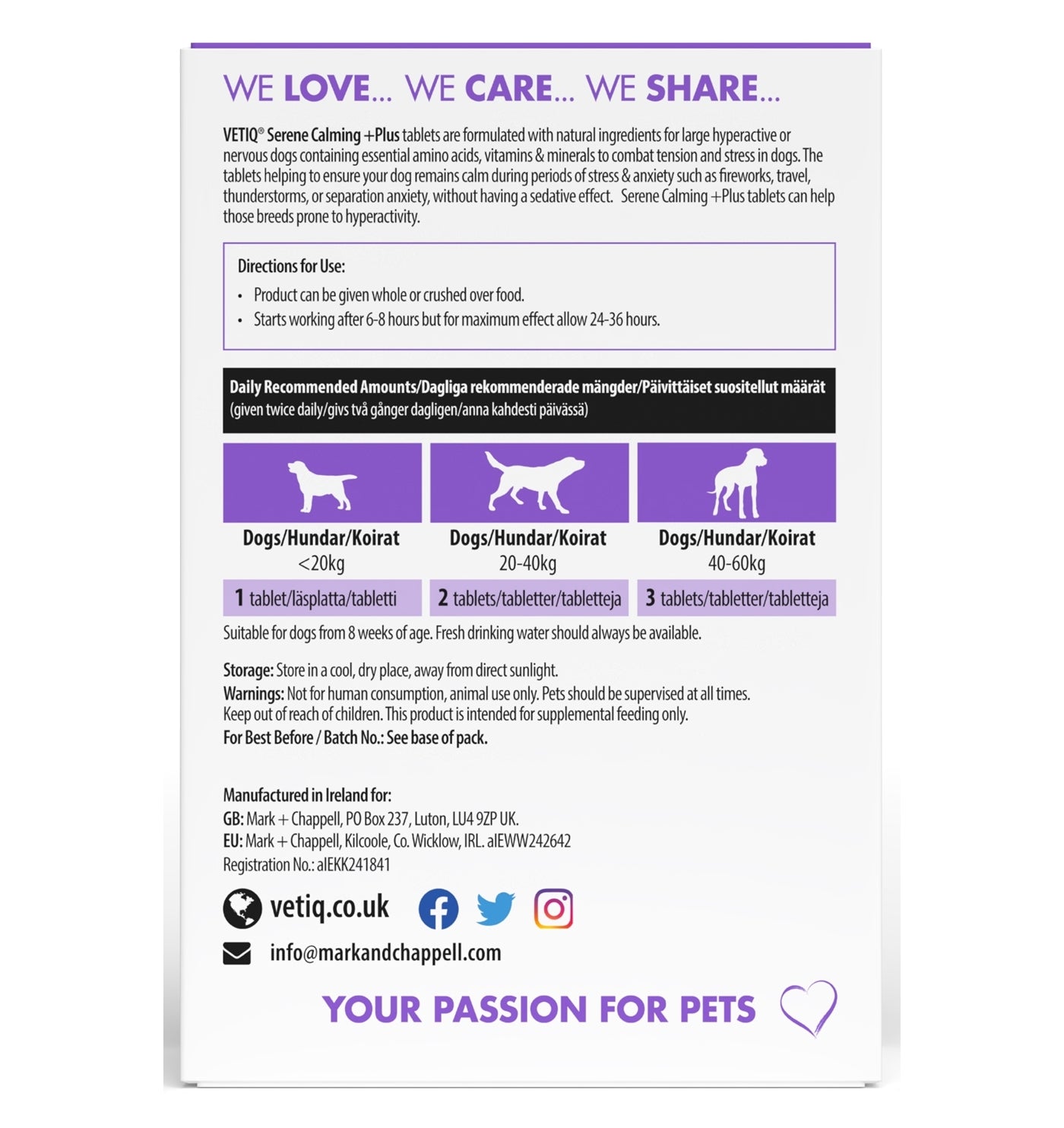 VETIQ - Serene Calming +Plus Tablets - 60 tablets - Buy Online SPR Centre UK