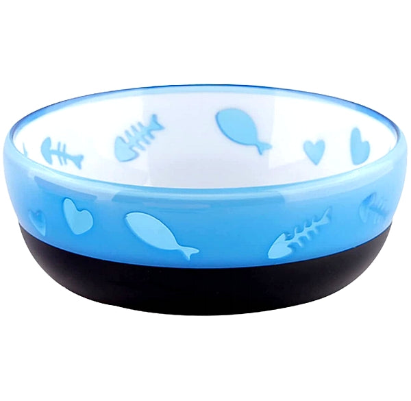 All For Paws - Blue Anti-Slip Cat Bowl (Hearts and Fish) - Buy Online SPR Centre UK