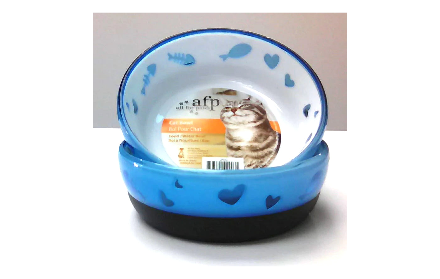 All For Paws - Blue Anti-Slip Cat Bowl (Hearts and Fish) - Buy Online SPR Centre UK