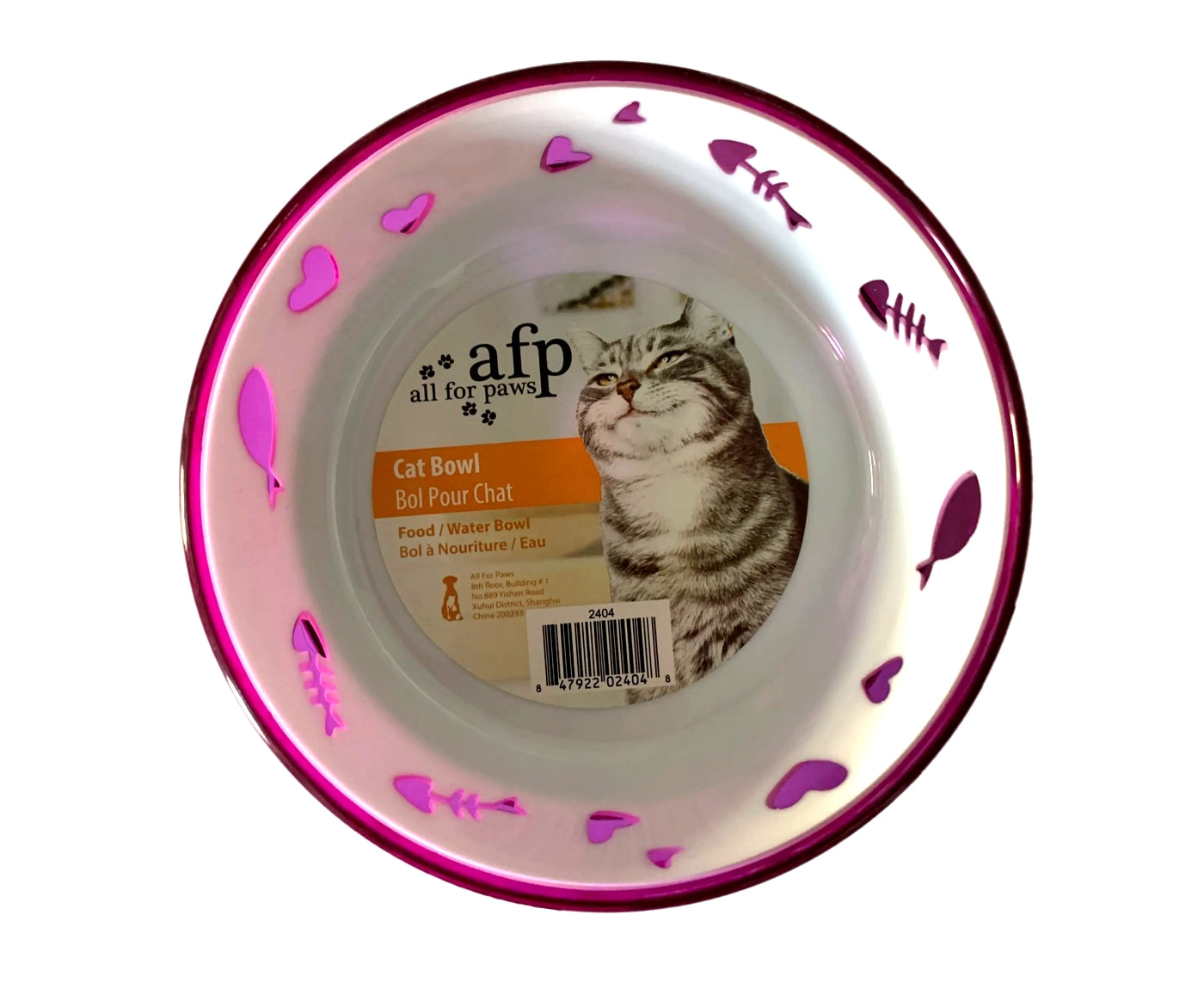 All For Paws - Pink Anti-Slip Cat Bowl (Hearts and Fish)