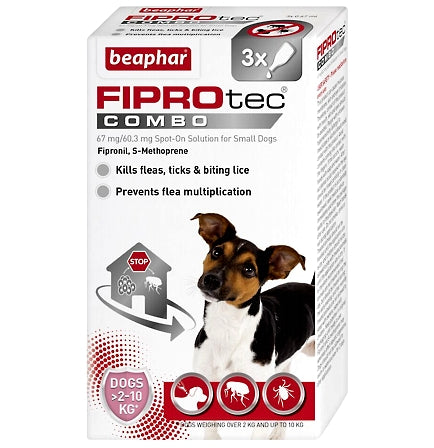 Beaphar - FIPROtec® COMBO Flea & Tick Spot-On for Small Dogs (2-10kg) - 3 Pipettes