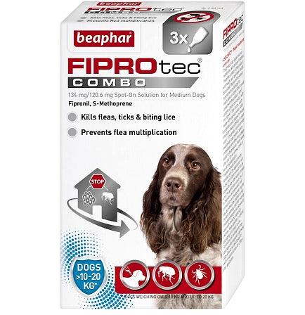 Beaphar FIPROtec® COMBO Flea & Tick Spot-On for Medium Dogs (10-20kg) - 3 Pipettes