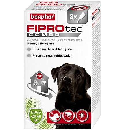 Beaphar FIPROtec® COMBO Flea & Tick Spot-On for Large Dogs (20-40kg) - 3 Pipettes