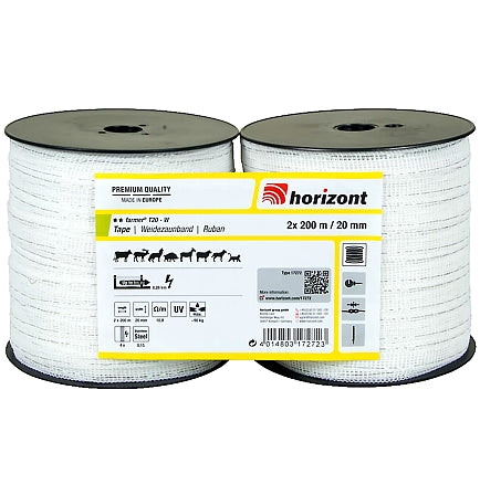 Horizont - Farmer T20-W - Pasture Electric Fence Tape (White) - 20mm x 200m (Double Pack)